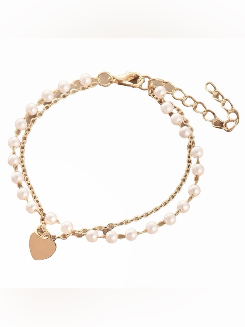 Bracelet Charm 6.25” + 2” Heart Faux Pearls